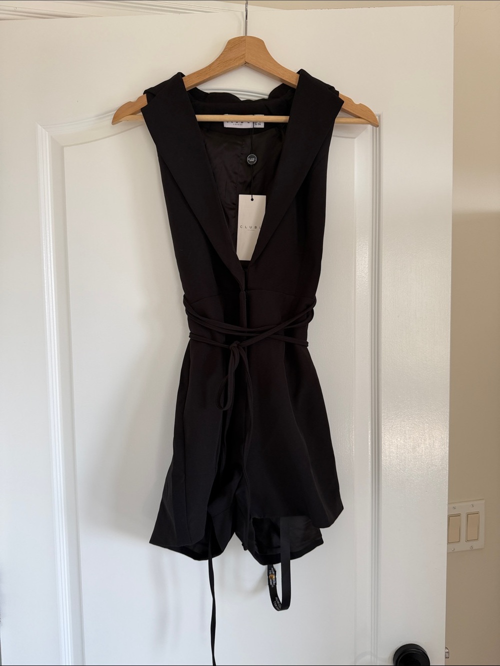 Club L London Black Sleeveless Lace-Up Deep-V Romper